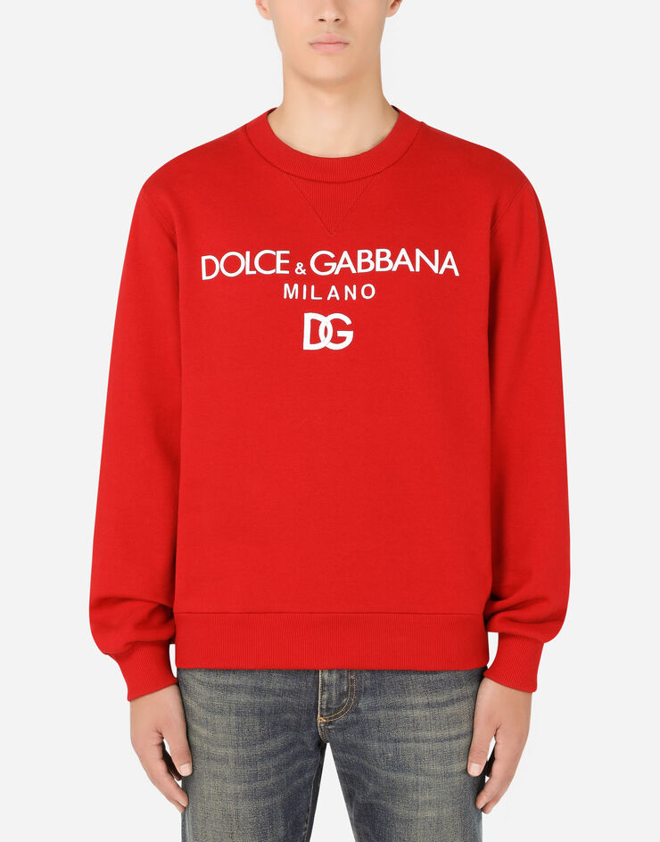 Dolce & Gabbana Felpa jersey con ricamo DG Rosso G9WI3ZFU7DU