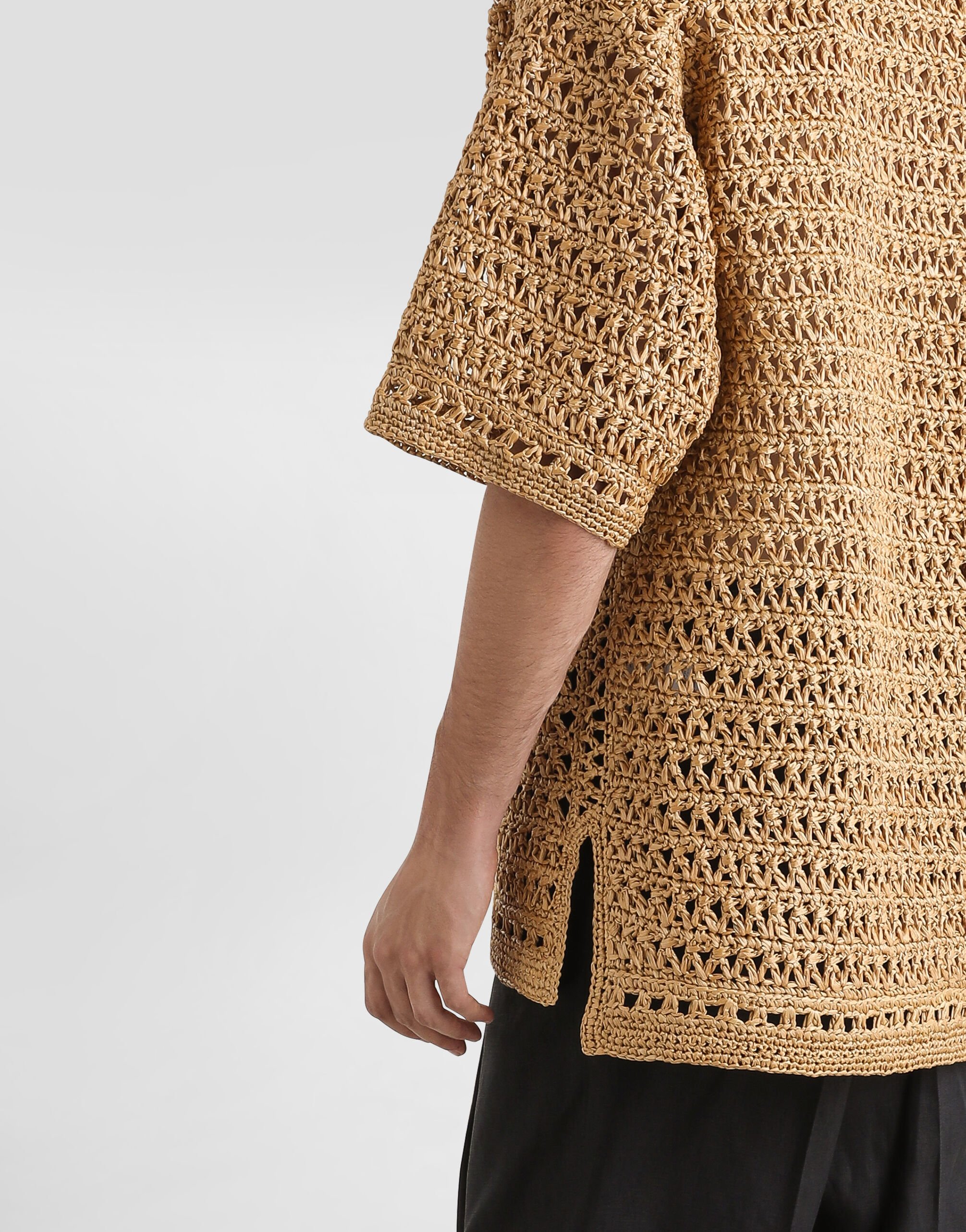 Short-sleeved viscose crochet polo-shirt in Beige for Men