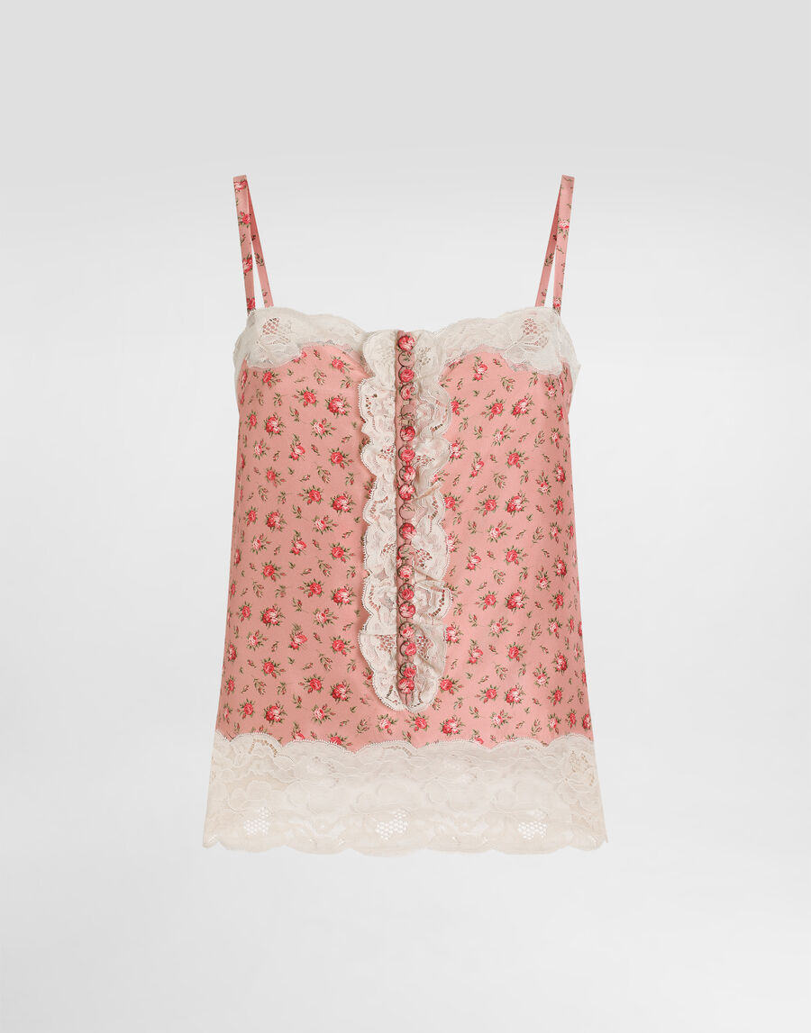 Small rose-print silk top