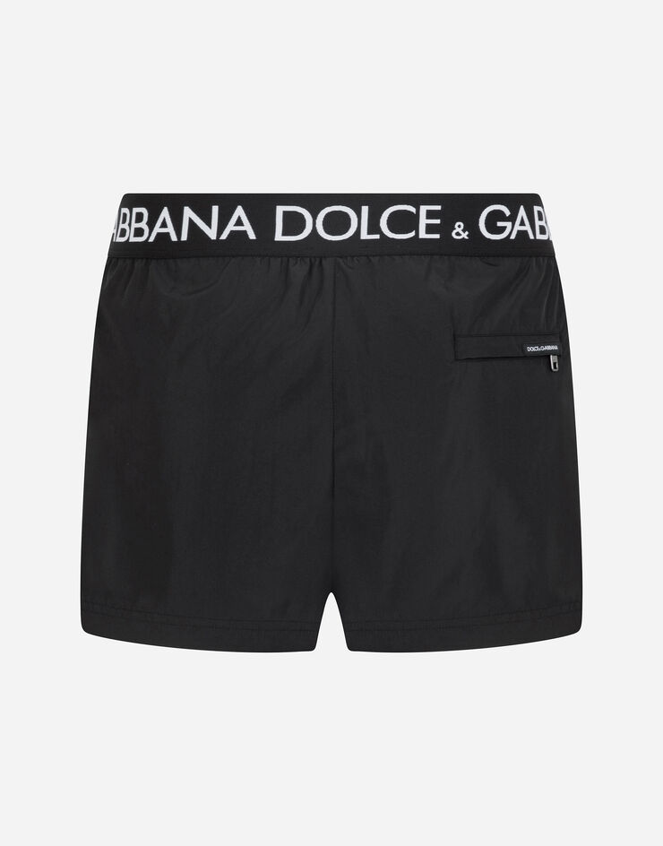 Dolce & Gabbana Boxer da mare corto con vita elastica logata Black M4B44TFUSFW