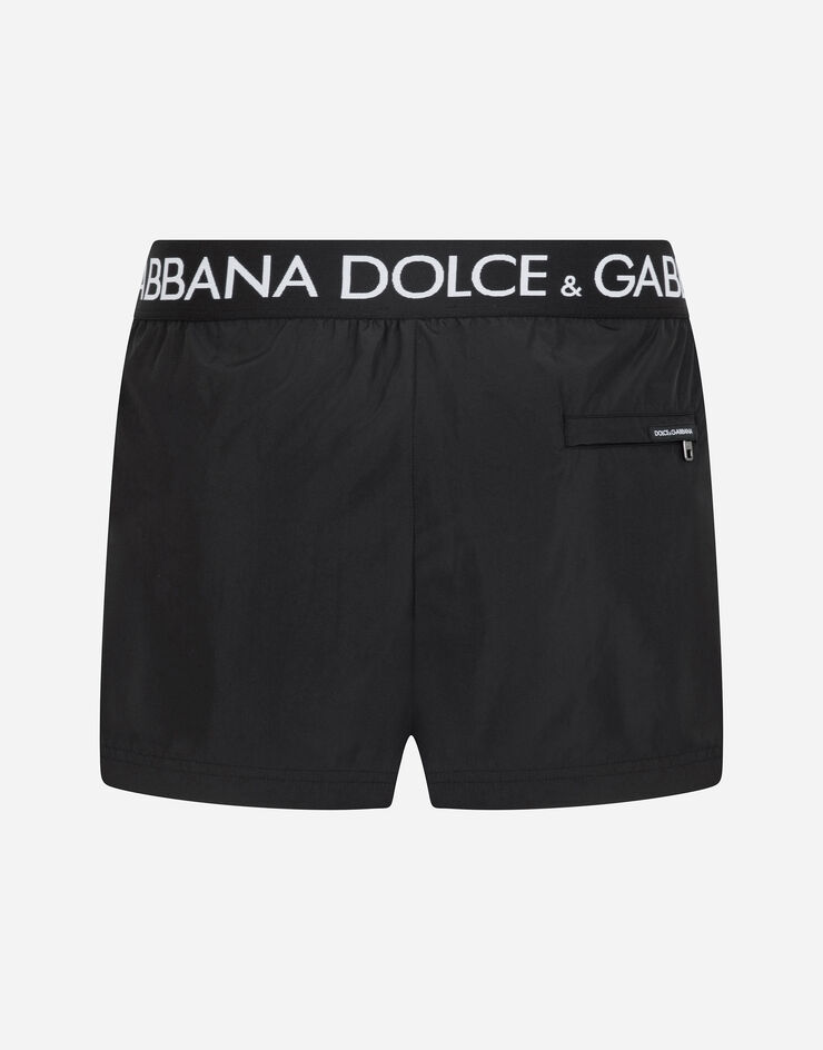 Dolce & Gabbana 徽标弹力腰身短款平角沙滩裤 黑 M4B44TFUSFW