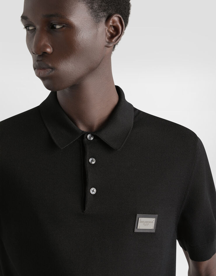 Dolce & Gabbana Wool polo-shirt with branded tag Black GXO38TJDVGE