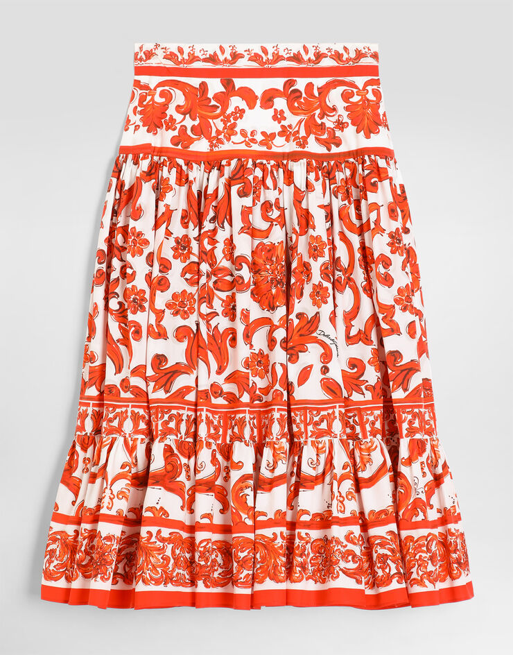 Dolce & Gabbana Majolica-print poplin skirt Multicolor L56I02G7P4J