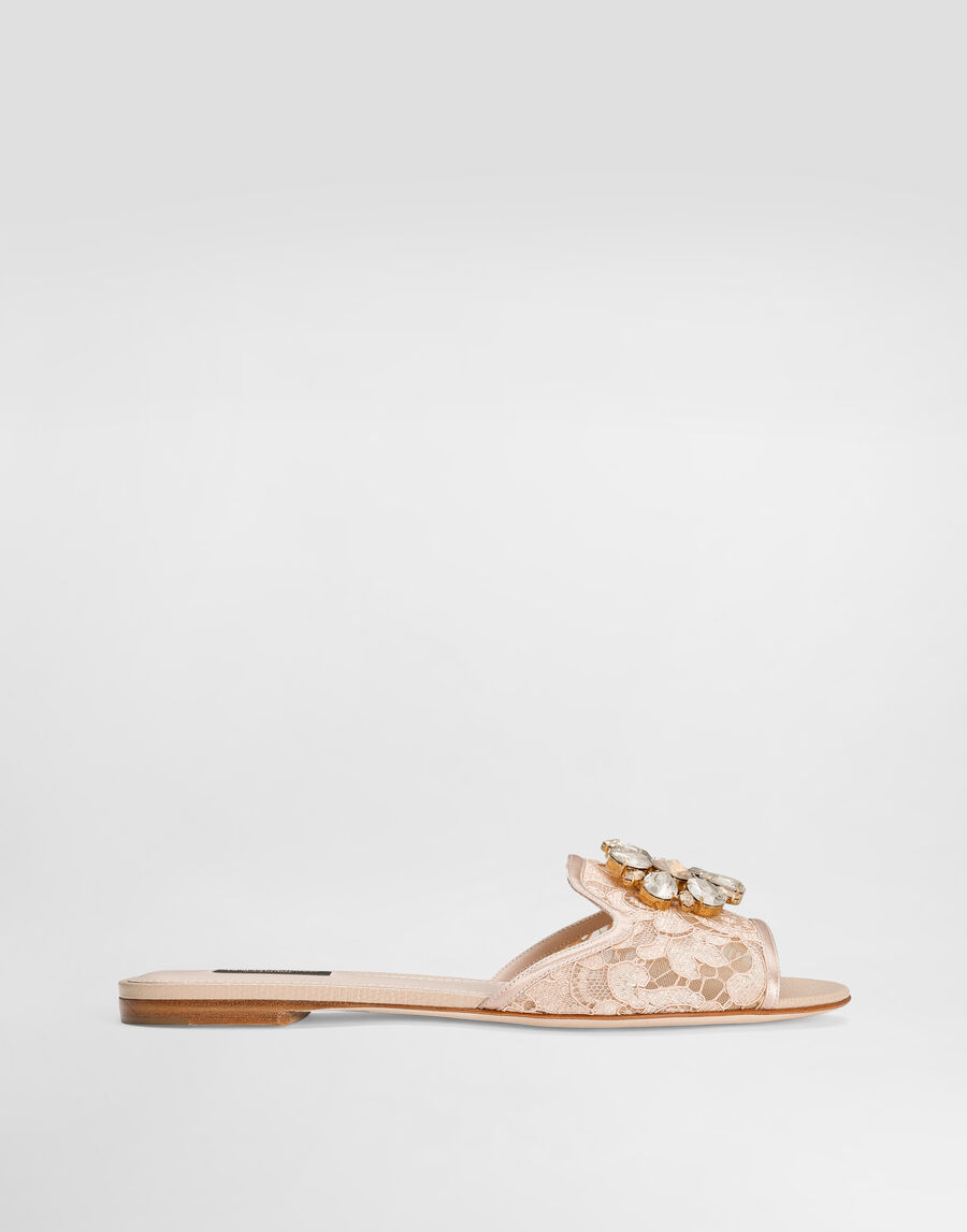 Lace rainbow slides with brooch detailing