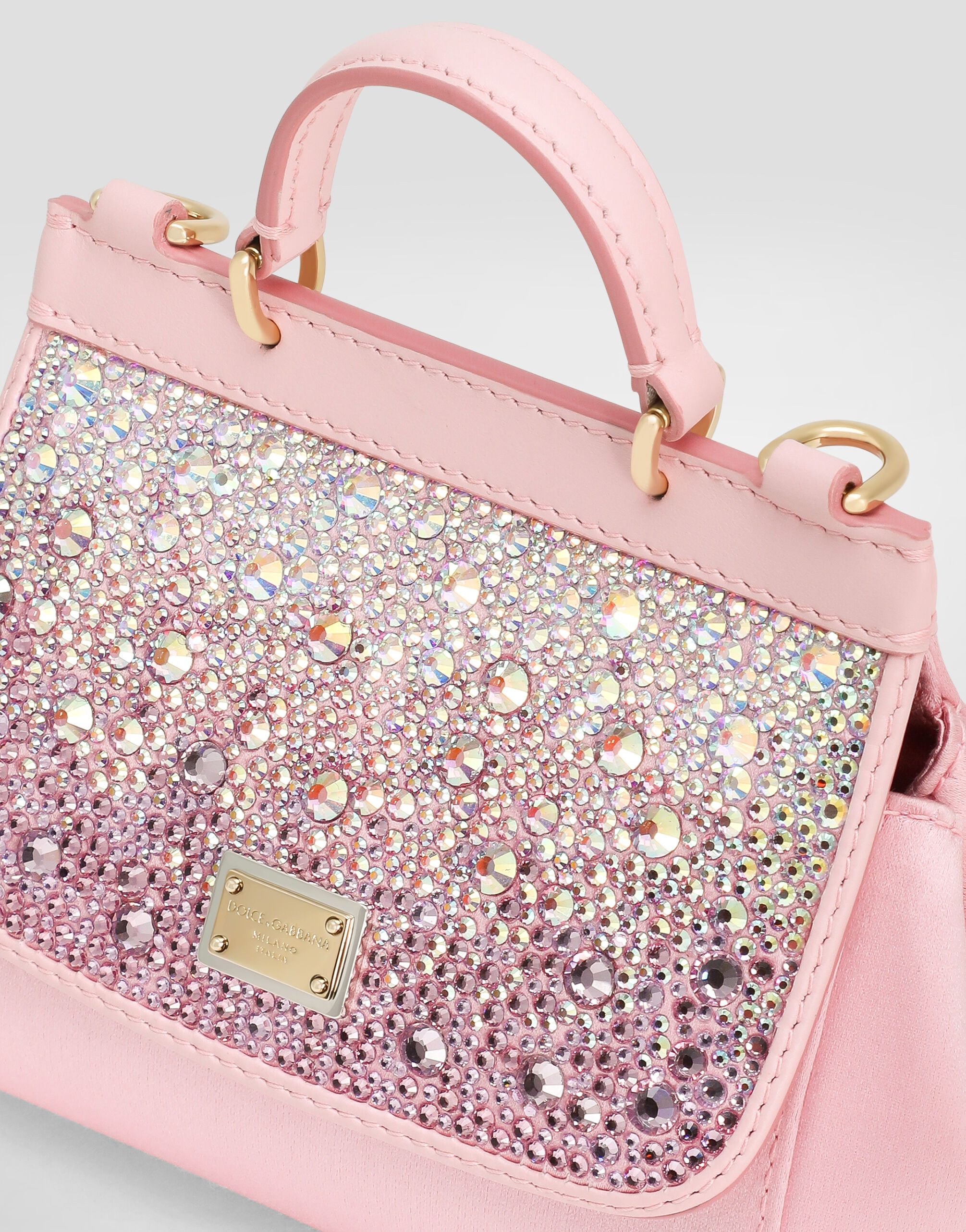 Satin Sicily crossbody bag with ombré-effect fusible rhinestones
