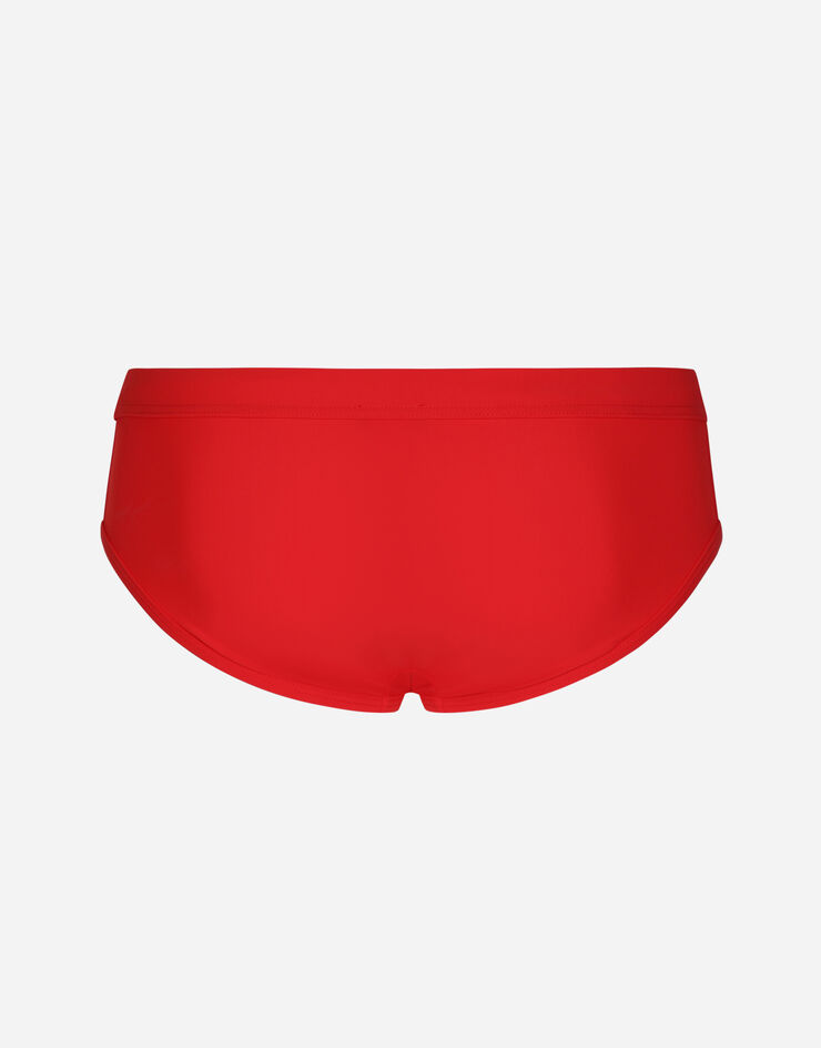 Dolce & Gabbana Slip de bain montant avec plaquette à logo Bordeaux M4A76JONO05