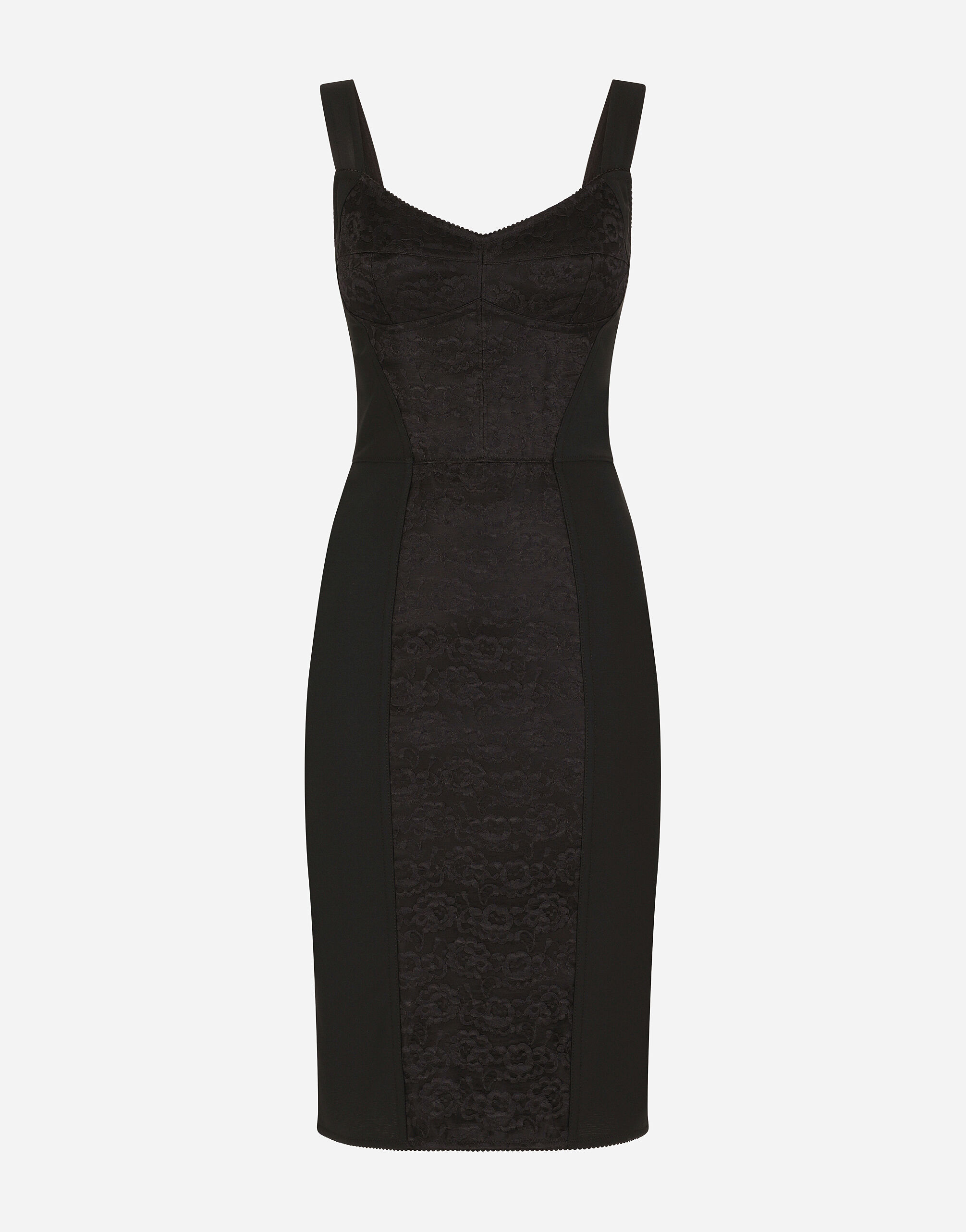 Corset style midi dress in powernet and lace in BLACK for Women Dolce Gabbana