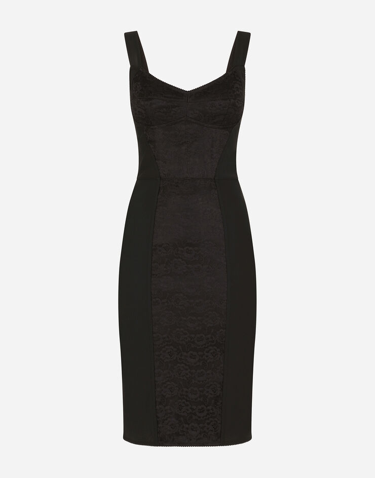 Dolce & Gabbana فستان ميدي نمط كورسيه من نسيج شبكي متين ودانتيل أسود F63G9TG9798