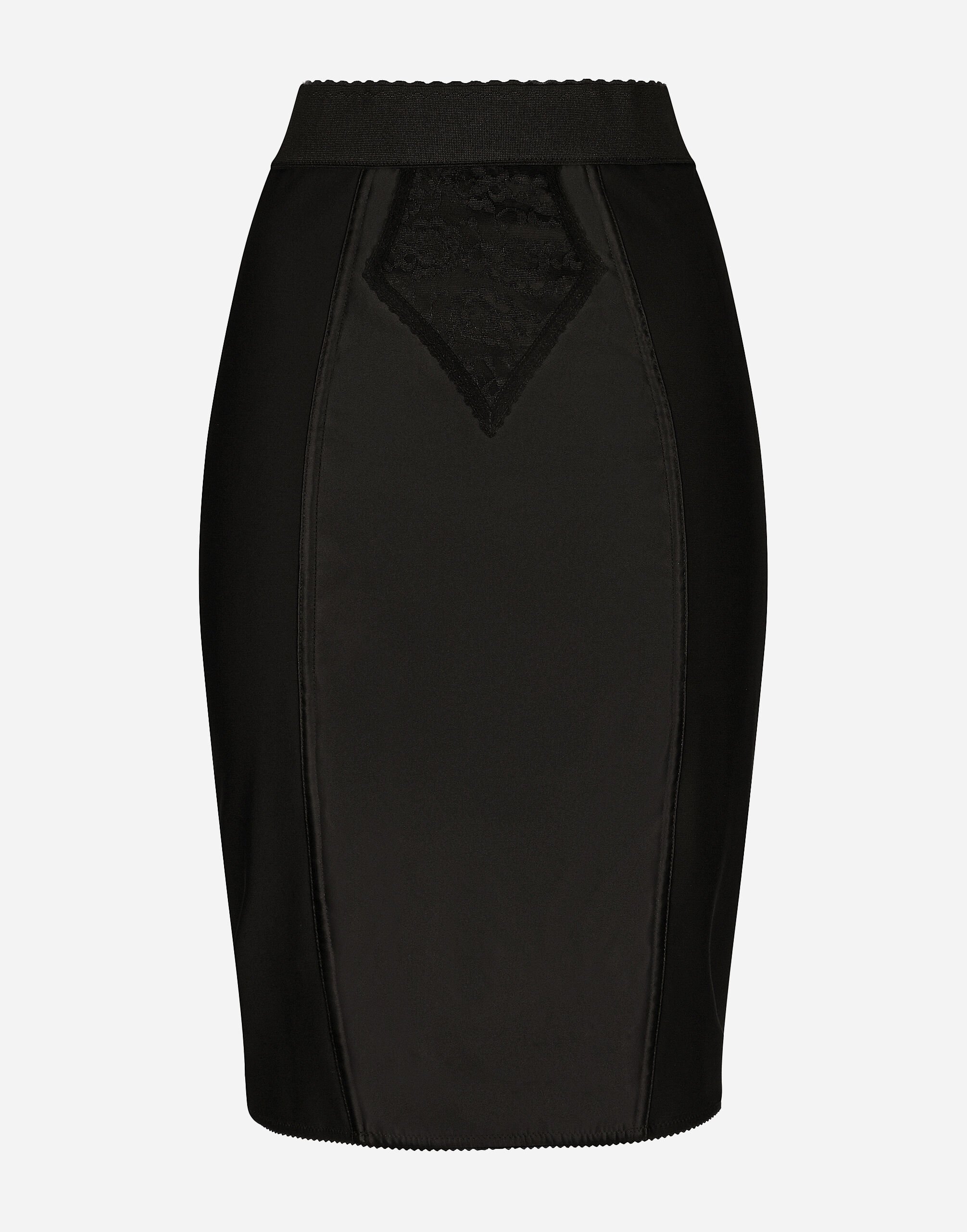 Dolce & Gabbana تنورة ميدي من ساتان ونسيج شبكي متين أسود BB6003A1001