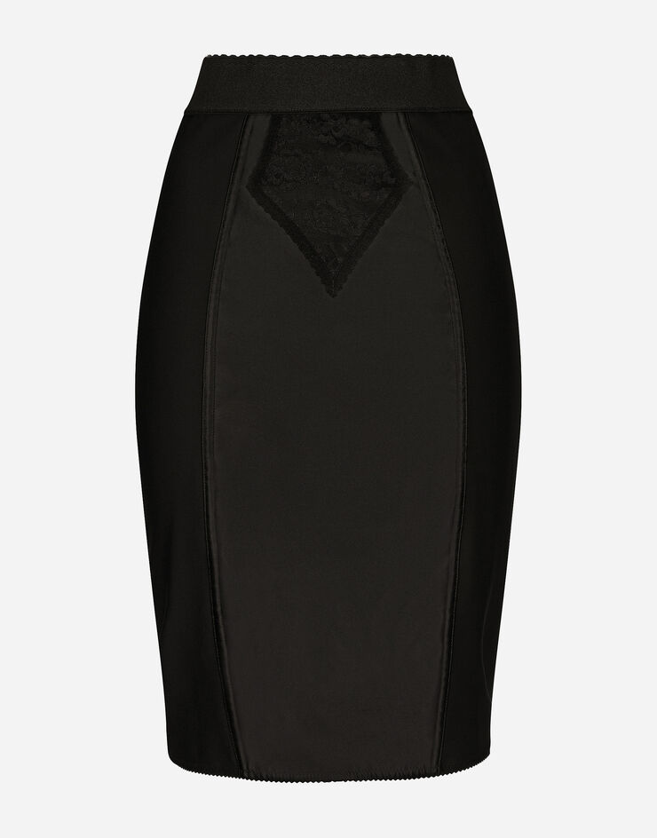 Dolce&Gabbana Jupe mi-longue en satin et powernet Noir F4BKDTGDM43