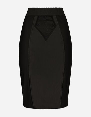 Dolce & Gabbana تنورة ميدي من ساتان ونسيج شبكي متين أسود BB6003A1001