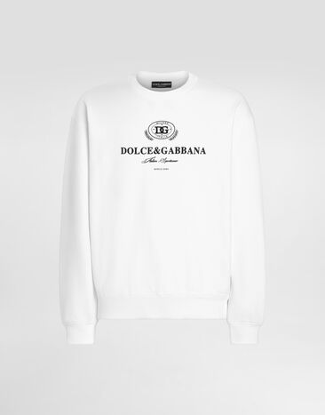 Dolce & Gabbana Rundhals-Sweatshirt mit Print und Stickerei Weiss G9AHSZG7PBF