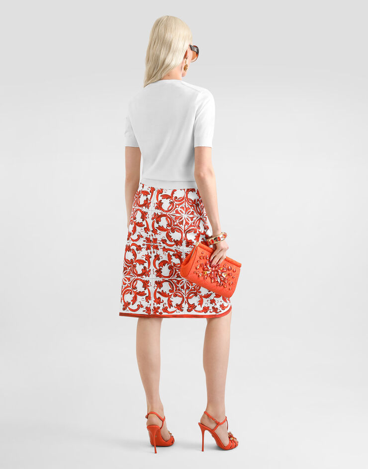 Dolce & Gabbana Majolica-print brocade skirt with jewel buttons Multicolor F4CO1ZGDDRF