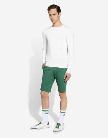 Dolce & Gabbana Round-neck silk sweater with Dolce&Gabbana logo White GXX02ZJBSJS