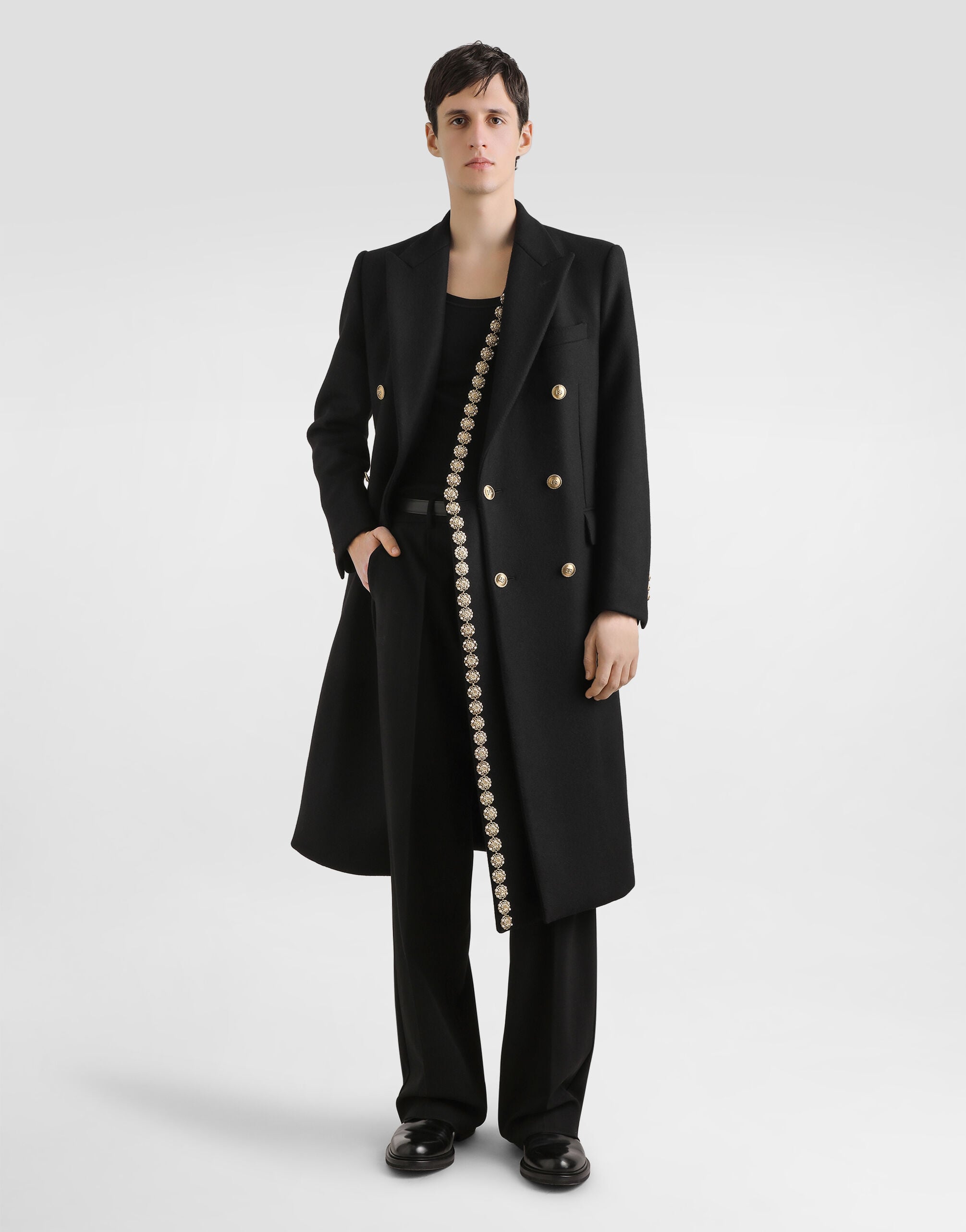 Double-breasted embellished coat in Black for Men | Dolce&Gabbana®