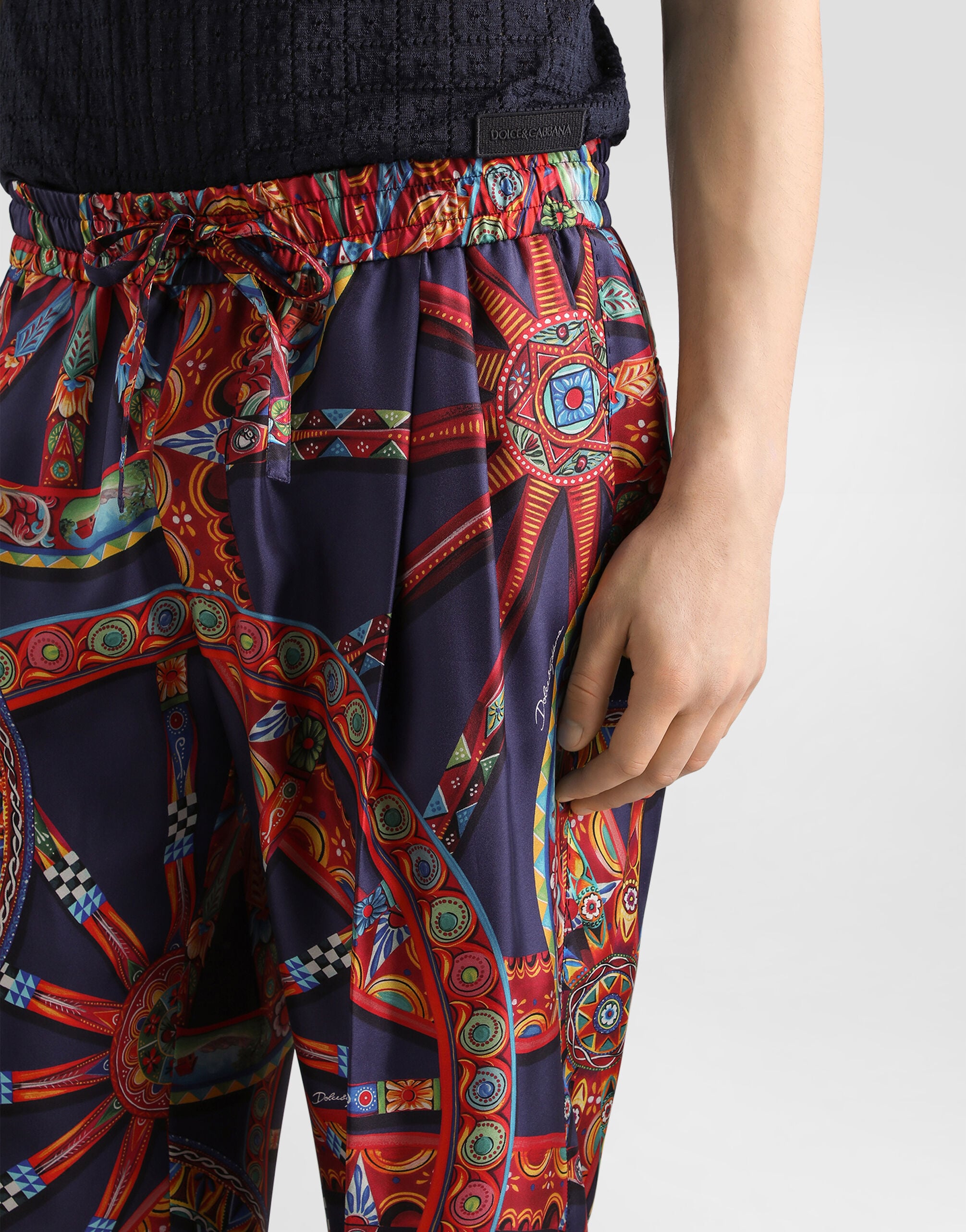 Carretto-print twill jogging trousers in Multicolor for Men
