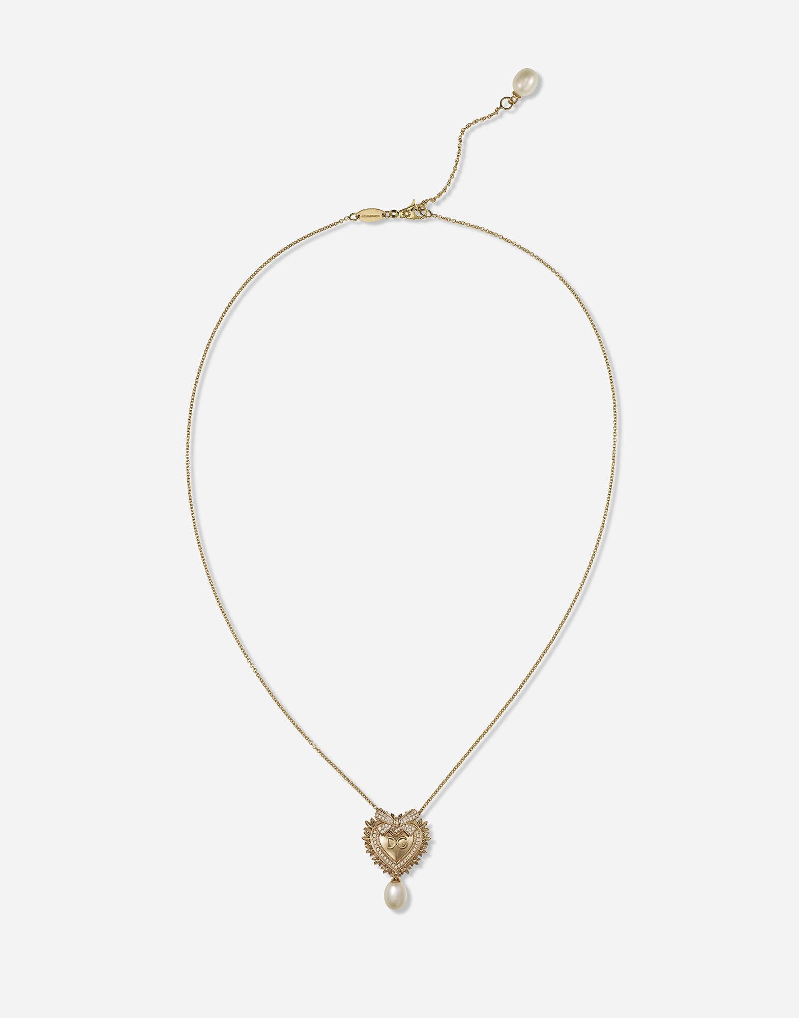 Dolce & Gabbana Devotion necklace in yellow gold with diamonds and pearls Yellow Gold WALD1GWDPEY