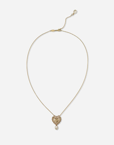 Dolce & Gabbana Devotion necklace in yellow gold with diamonds and pearls Yellow Gold WRLD1GWDWYE