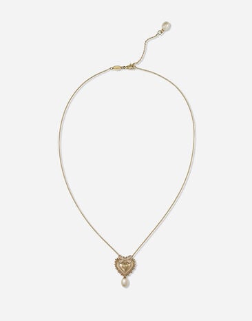 Dolce & Gabbana Collar Devotion de oro amarillo con diamantes y perlas Dorado/Negro WEDC2GW0001
