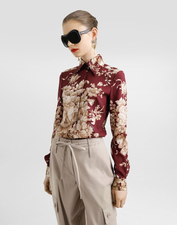 Dolce & Gabbana Camisa de charmeuse con estampado de rosas Imprima F5R64TFSA7Y