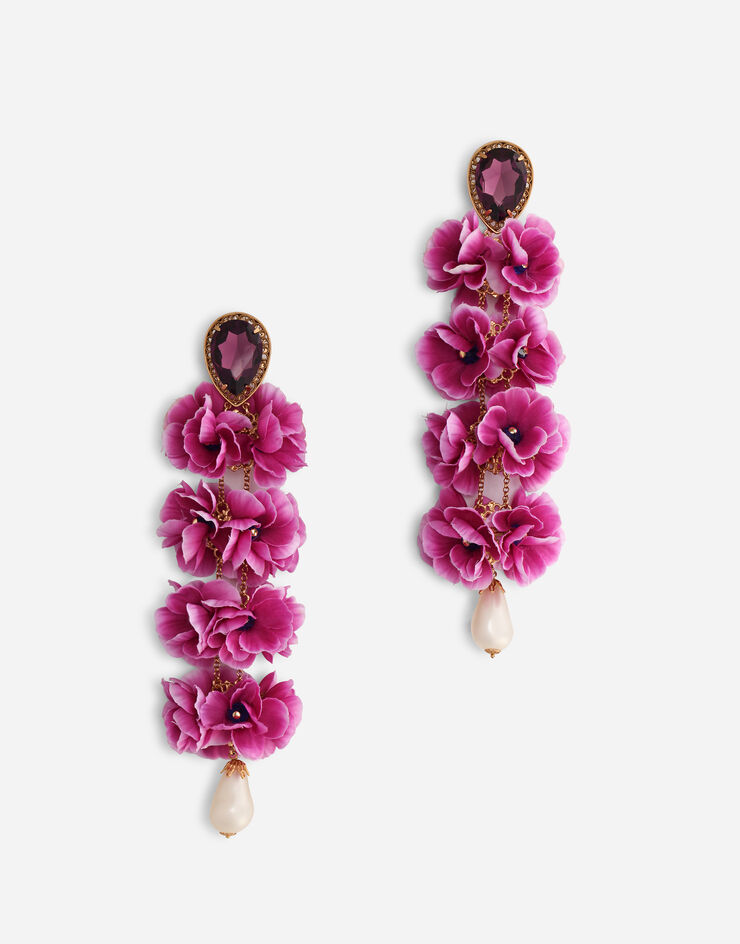 Dolce & Gabbana Drop earrings with rhinestone and fabric flowers MULTICOLOR WEN4F6W1111