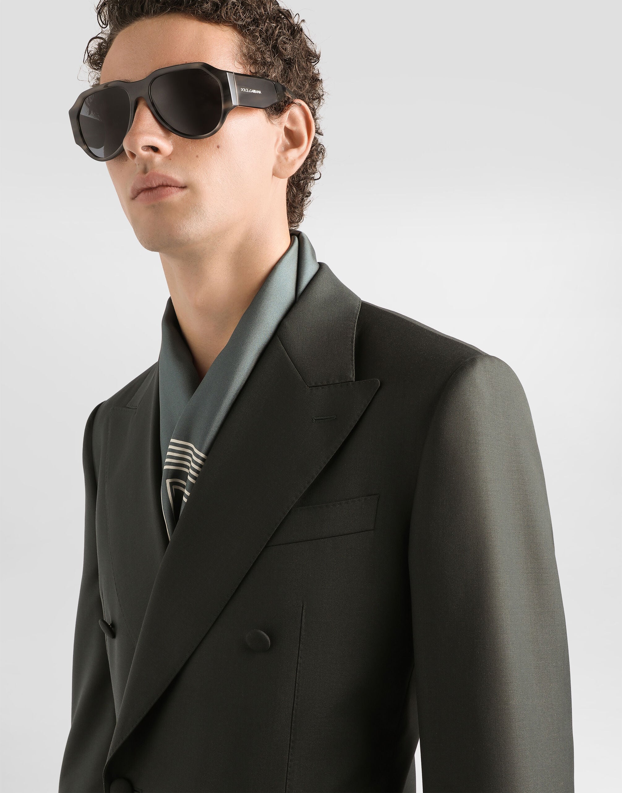 Double-breasted virgin wool jacket in Green for Men | Dolce&Gabbana®