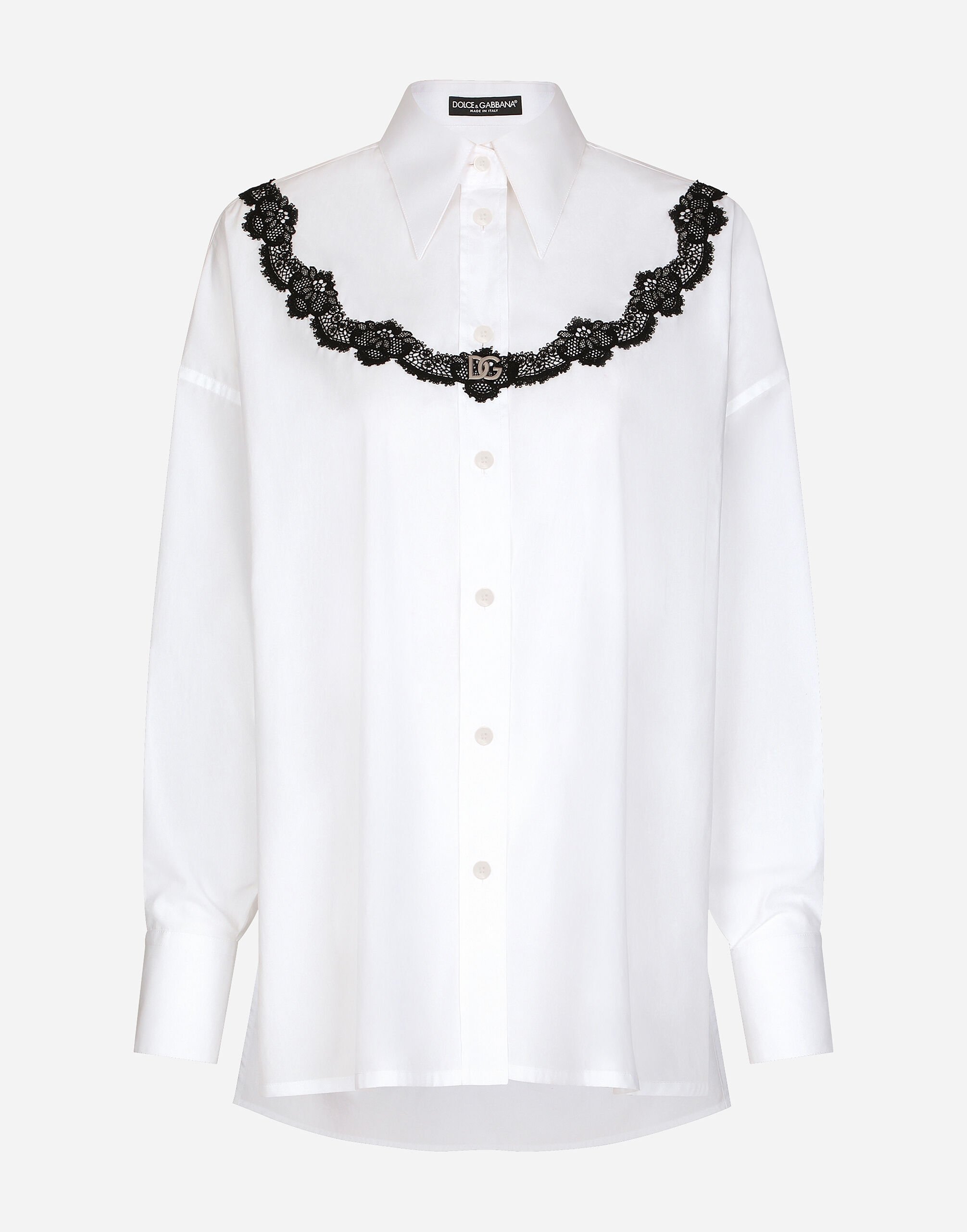 Dolce & Gabbana 레이스 인서트 오버사이즈 포플린 셔츠 화이트 F5Q62TFU5T9