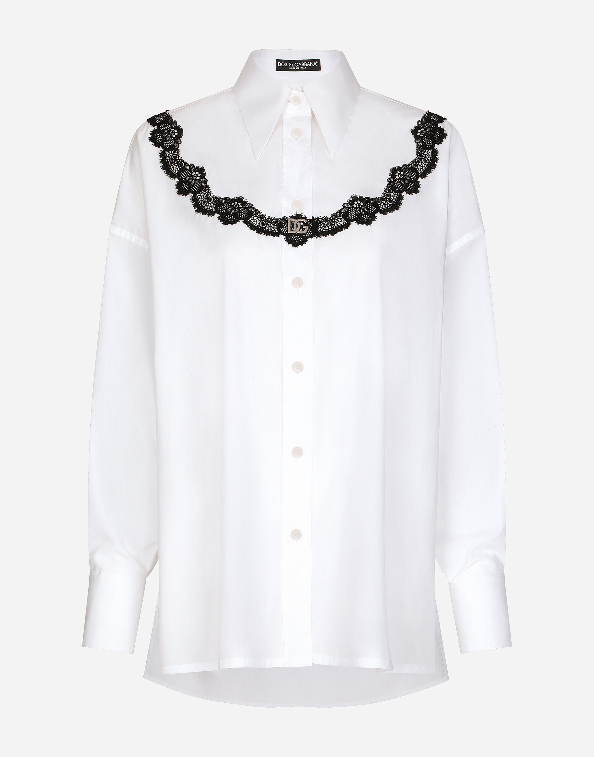 Oversize poplin shirt with lace inserts in White for