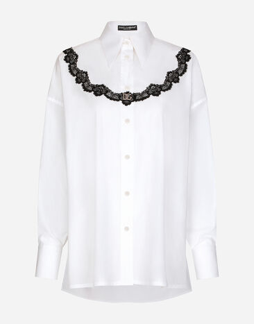 Dolce & Gabbana Oversize poplin shirt with lace inserts White F5Q62TFU5T9
