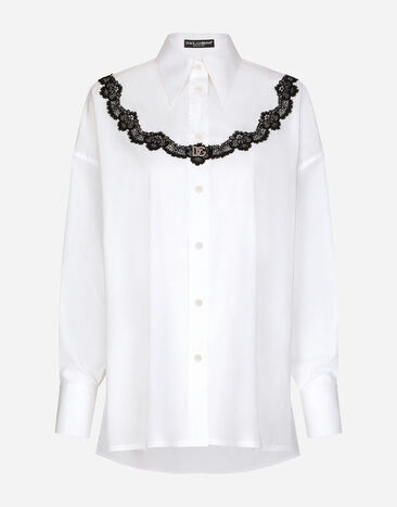 Dolce & Gabbana Camisa oversize de popelina con aplicaciones de encaje Blanco F5Q62TFU5T9