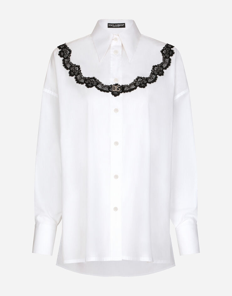 Dolce & Gabbana Camisa oversize de popelina con aplicaciones de encaje Blanco F5Q62TFU5T9