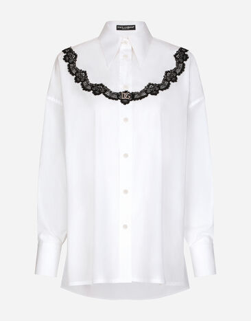 Dolce & Gabbana 레이스 인서트 오버사이즈 포플린 셔츠 화이트 F5Q62TFU5T9