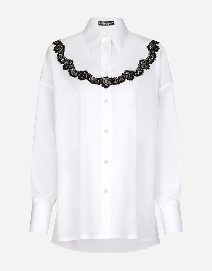 Dolce & Gabbana Camicia over in popeline con inserti in pizzo Bianco F5Q62TFU5T9