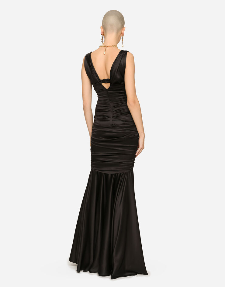 Dolce & Gabbana Long satin dress with draping Black F6ZN9TFURAG