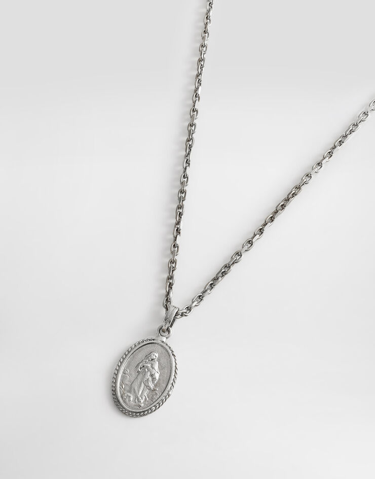 Dolce & Gabbana Metal necklace with engraved medallion Silver WNR3S2W1111