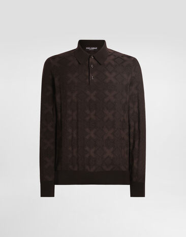 Dolce & Gabbana Wool and silk polo shirt with microdot print Brown GXZ25TJGMAB
