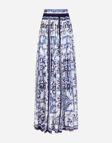 Dolce & Gabbana Long majolica-print chiffon skirt Multicolor F6AEITHH5A1