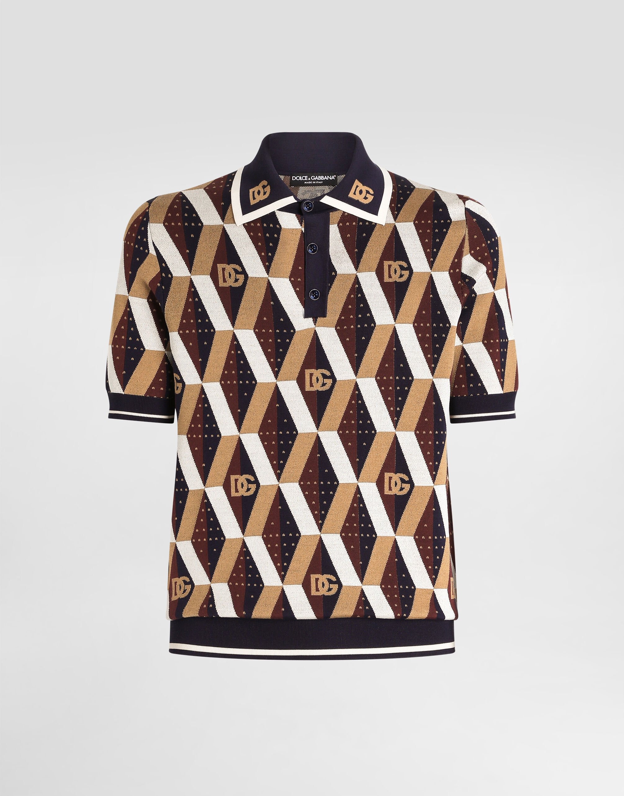 Silk jacquard polo shirt in Multicolor for Men