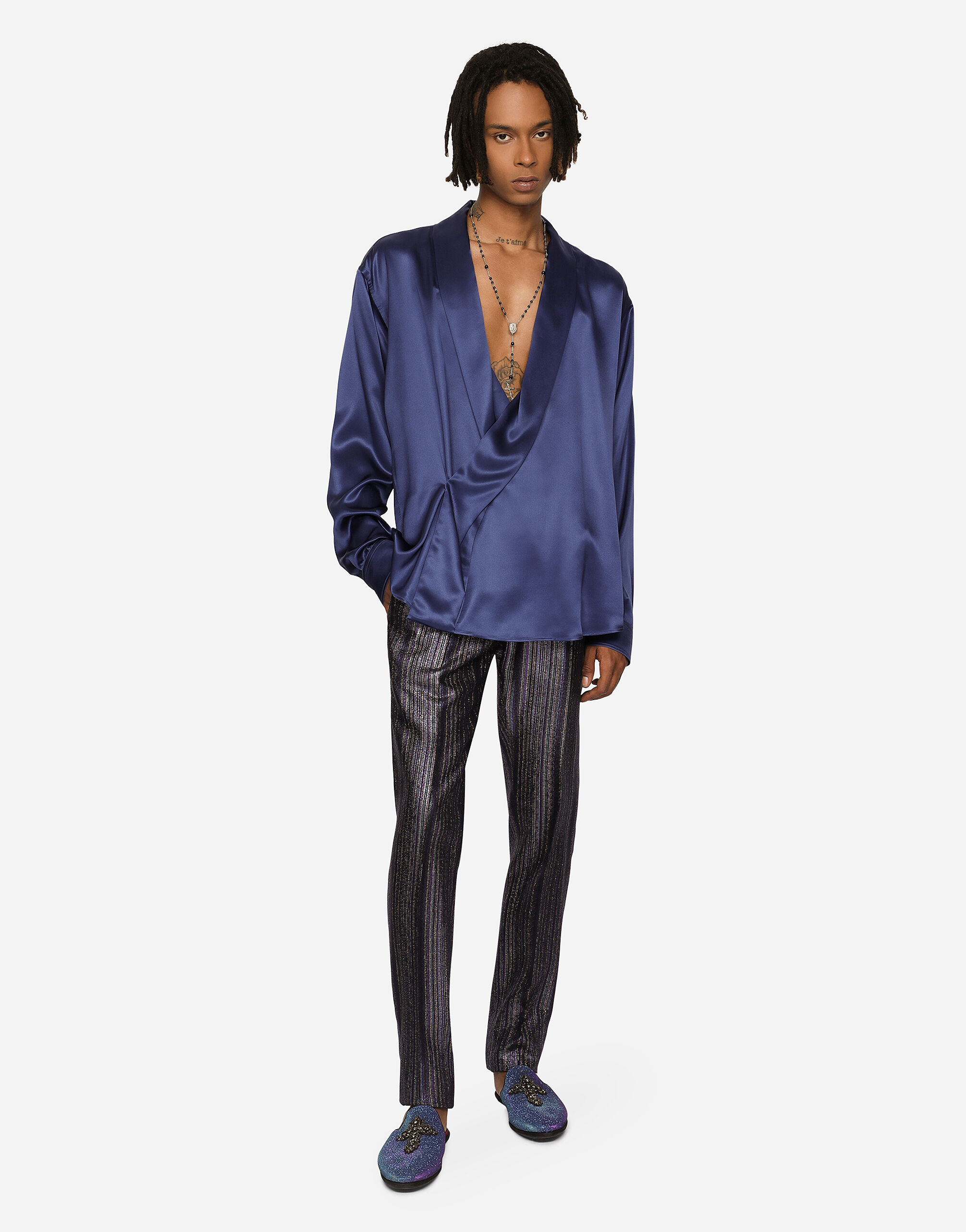 Oversize silk satin shirt in Blue for Men | Dolce&Gabbana® US