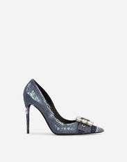 Dolce & Gabbana Patchwork denim pumps with rhinestone buckle Blue CQ0436AY329