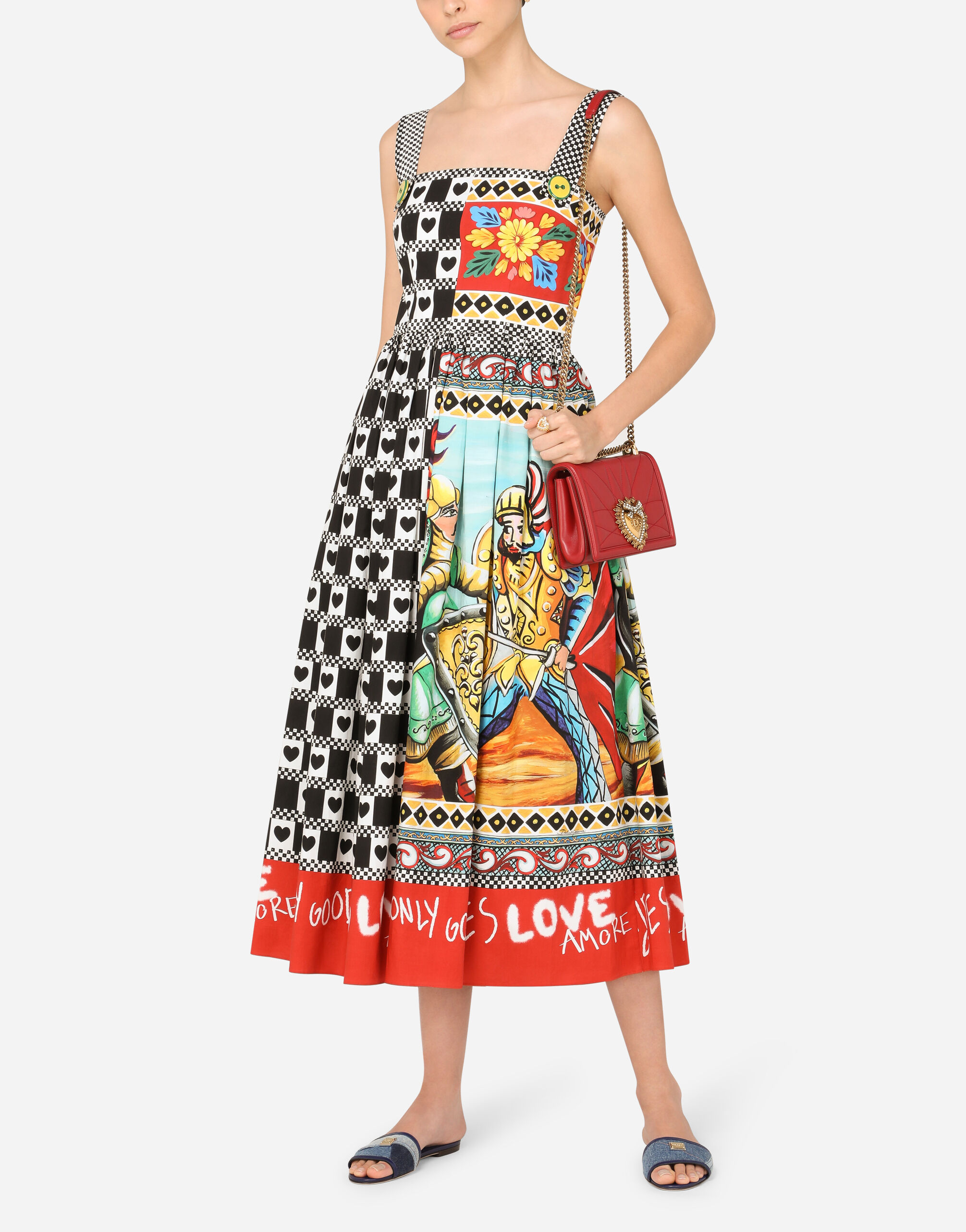Long patchwork-print poplin dress
