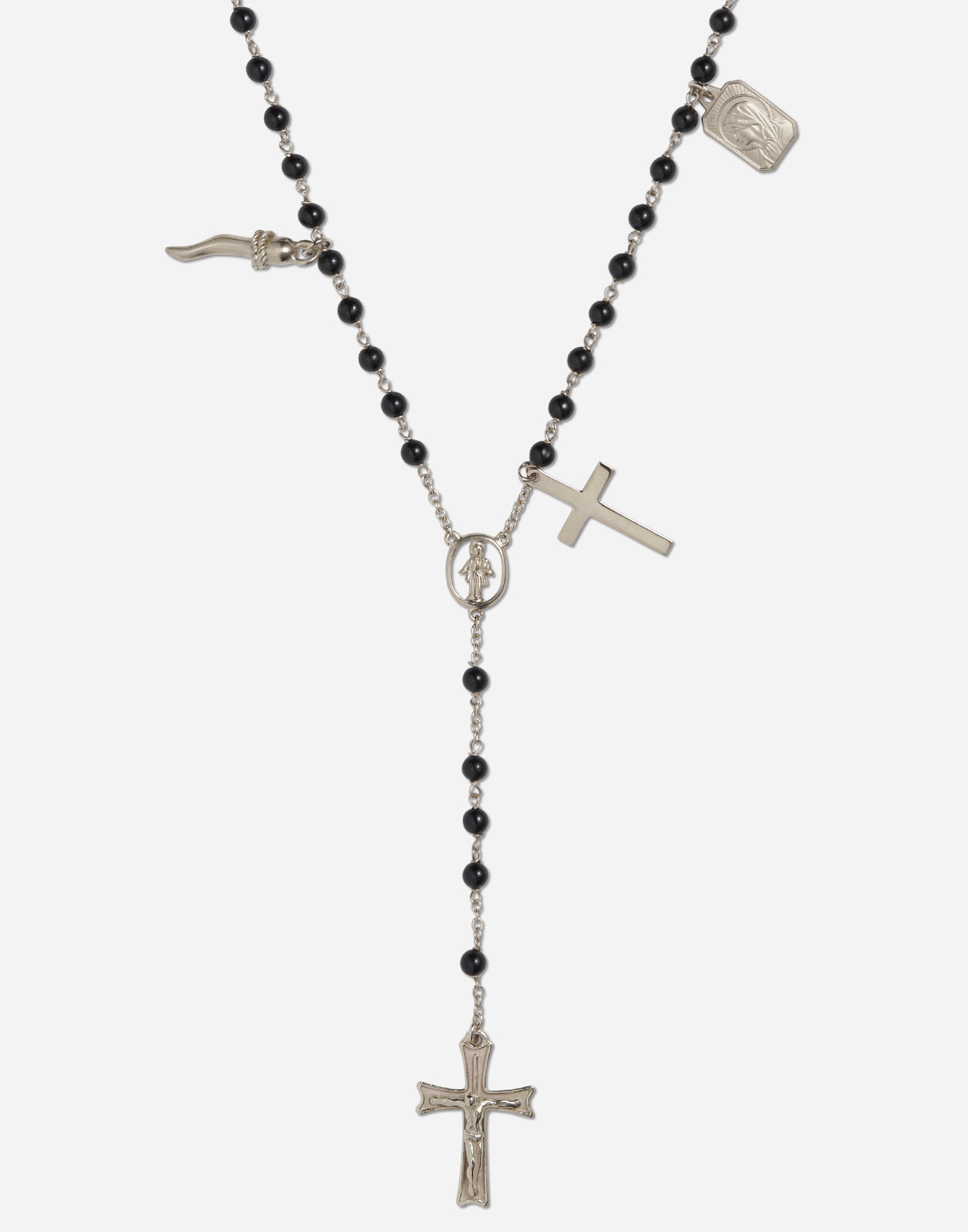 White gold Sicily rosary necklace with black jade spheres in WHITE