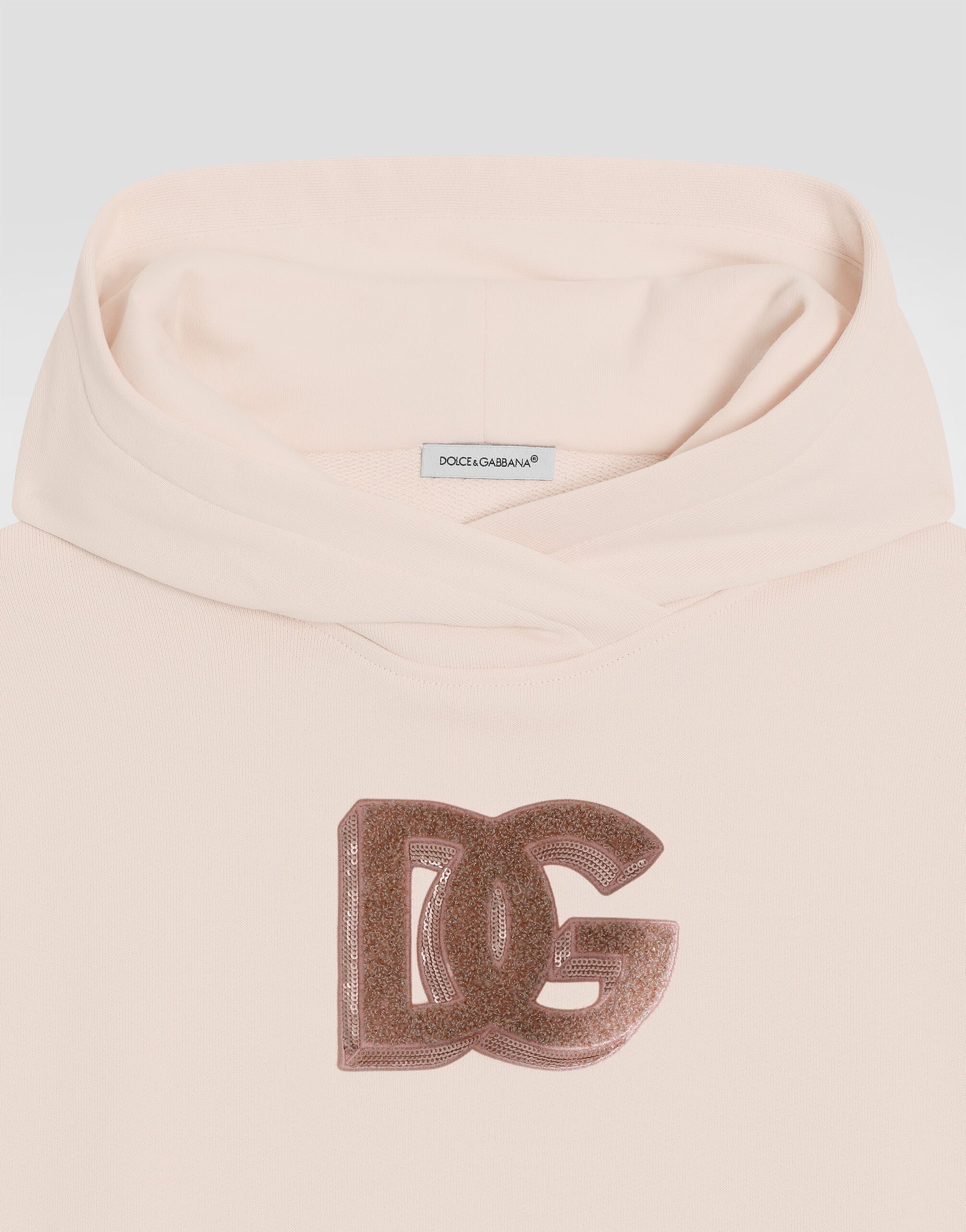 Fleece hoodie with DG sequin patch in Pink for Girls | Dolce&Gabbana®