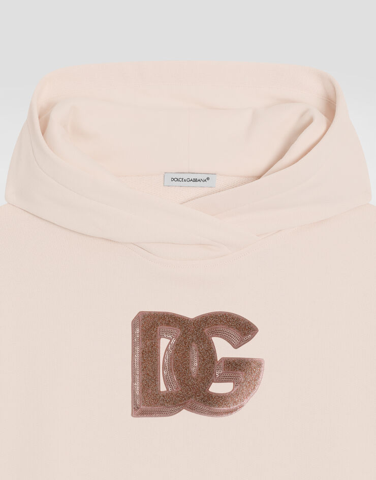 Dolce & Gabbana Fleece hoodie with DG sequin patch Pink L5JWCHG7PKQ
