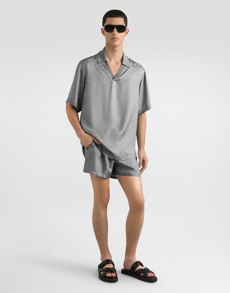 Dolce & Gabbana Silk jacquard polo shirt with DG logo Grey G8ST9TFJ1JY