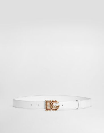 Dolce & Gabbana Calfskin belt with DG logo White BE1682AW576