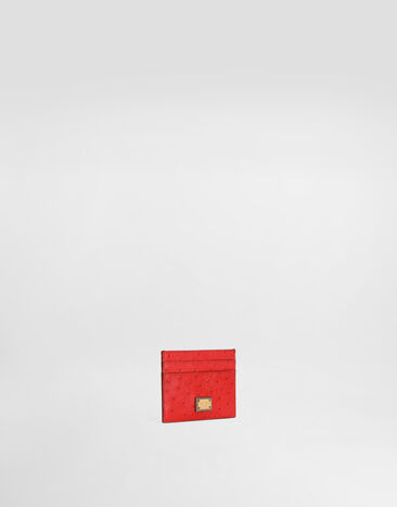 Dolce & Gabbana Porte-cartes en cuir d’autruche à finition brillante Red BI0330A8G31