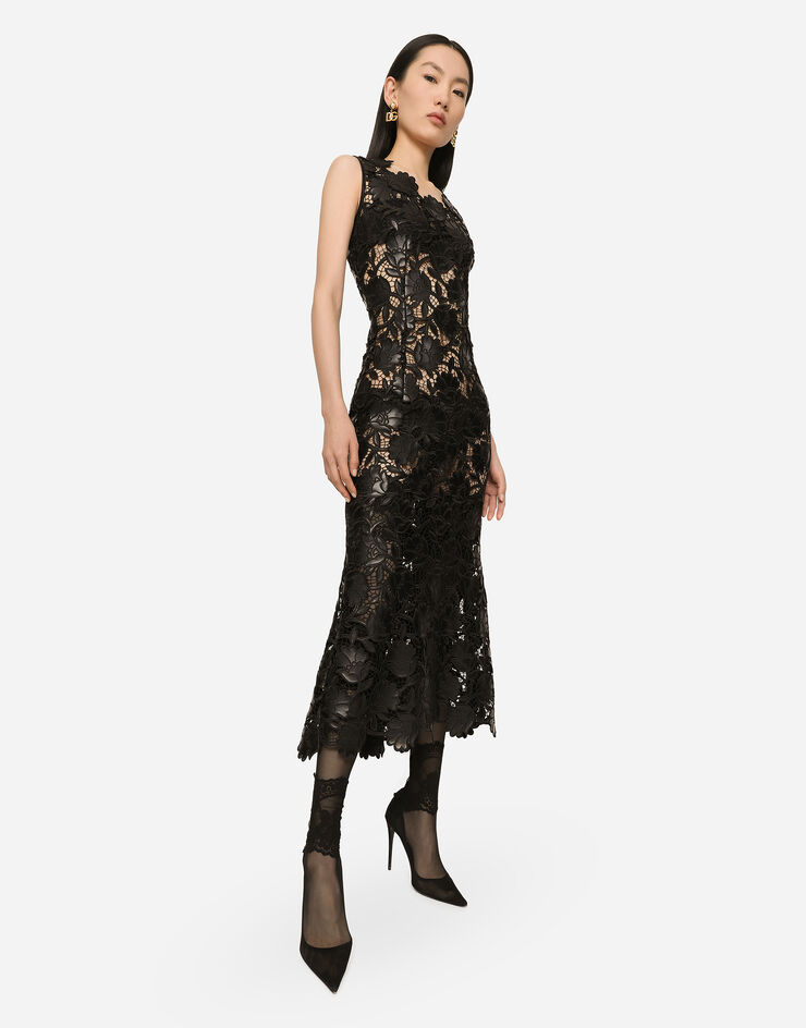 Dolce&Gabbana Abito longuette in macramé ecopelle Black F6ATLTFGSAL