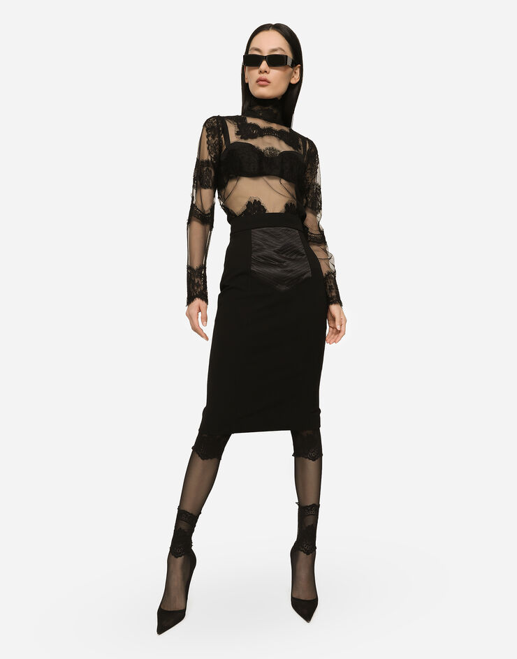 Dolce&Gabbana Tulle turtle-neck top with lace inserts Black F760RZHLM0U