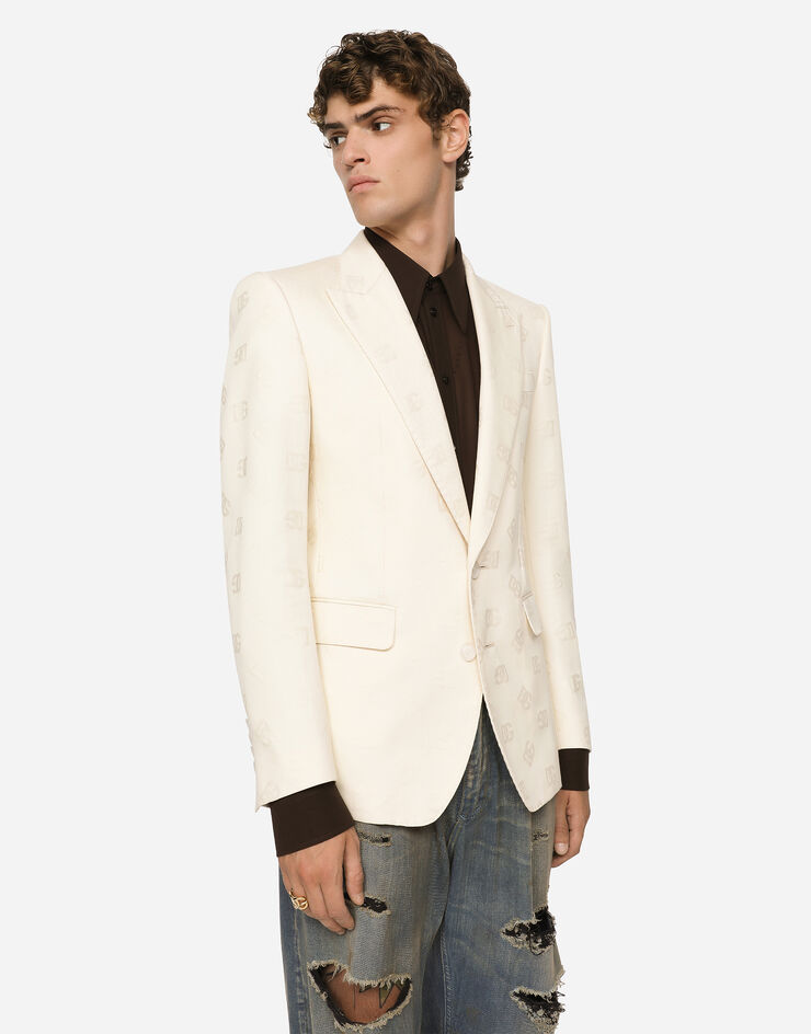 Dolce & Gabbana Single-breasted cotton Sicilia-fit jacket with jacquard DG details White G2QU6TFJ6B4